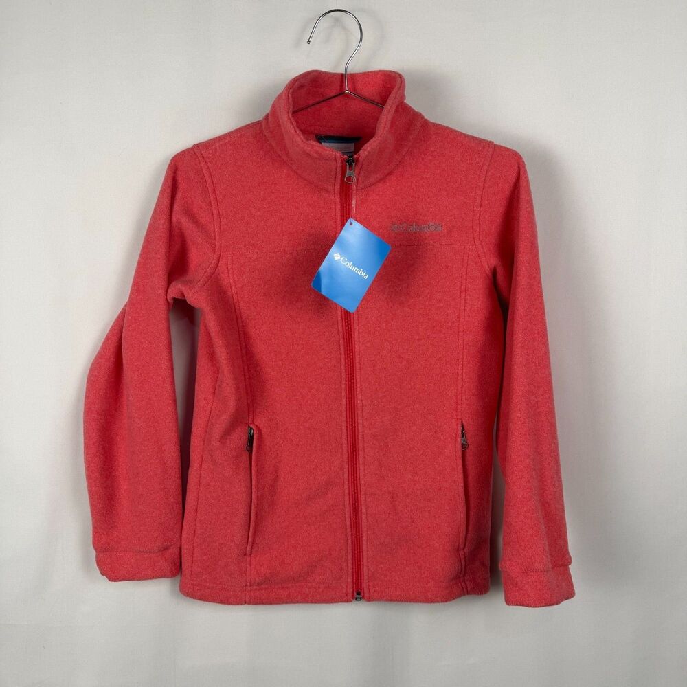 Columbia Fleece Jacket Heather Pink Full Zip Youth Girls 10/12 Outdoor Adventure